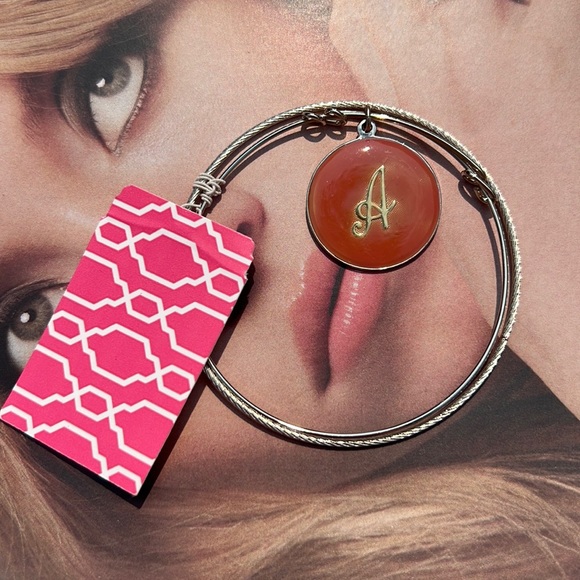 JCPenney Silver Bangle Bracelet with Letter A Charm - Picture 1 of 4